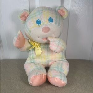 Vintage PlaySkool Baby Blankies Bear Pastels Plaid 1987 Plush Teddy Bear